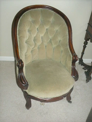 Atq.Victorian style Ladies  & Gent Green Velvet Mahogany/Cherry Parlor Arm Chair Cover