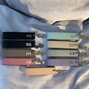 Personalised Initial Keyring Leather Wristlet Strap Keyring Keychain Car Key - Picture 1 of 12