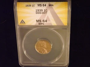 1939 One Cent DDO ANACS MS 64 RB - Picture 1 of 2
