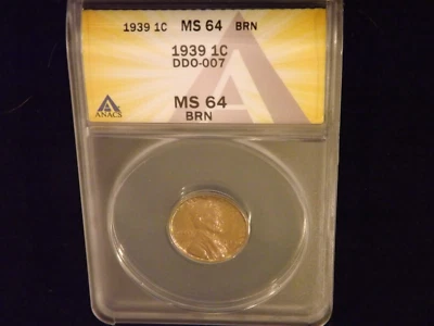 1939     One Cent   DDO      ANACS   MS 64 RB - Image 1 of 2