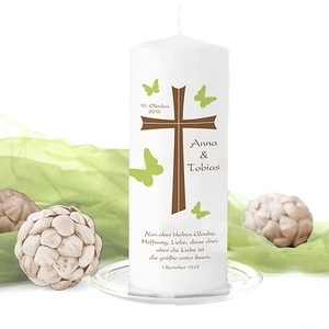 Hochzeitskerze Kreuz Schmetterling inkl. Personalisierung Trauspruch Hochzeit - Bild 1 von 1