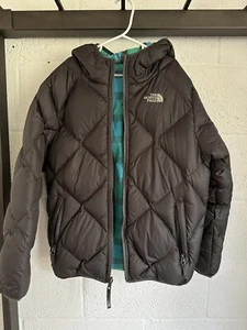 EUC The North Face 550 Down Reversible Puffer Jacket Girls SZ LARGE 14/16 Black - Picture 1 of 17