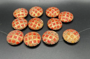 Orange Gold Hand-made Ceramic / Stoneware Shank Buttons Hand Etched ITALY 82G - Picture 1 of 10