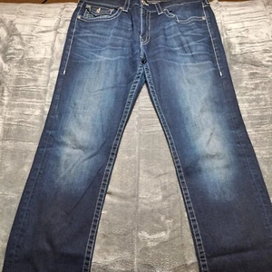 TRUE RELIGION Section: Slim Jeans Sz 36 (38) Blue Flap Pockets Straight Western - Picture 1 of 14