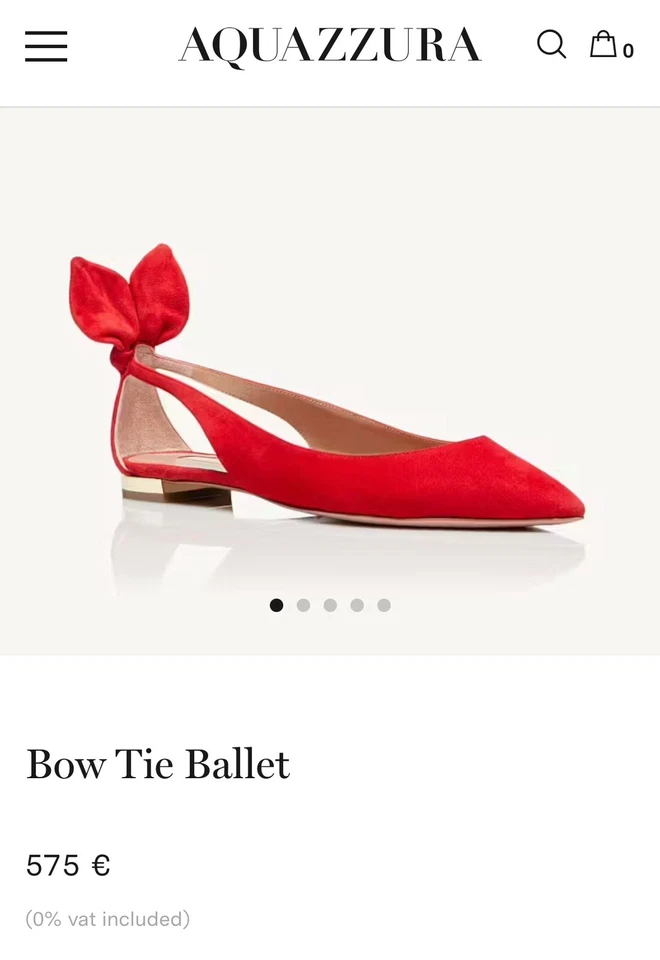Aquazzura Ladies Bow Tie Red Suede Ballet Flats Sz 37 - No Box Tried On In Store - Image 1 of 4