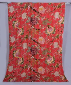 Indian Cotton hand Block handmade King Size Kantha Quilt Blanket Bedspread - Foto 1 di 10