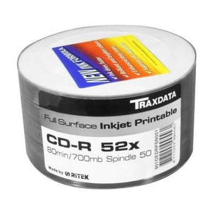 100 TRAXDATA CD-R 52X SPEED FULL FACE INKJET PRINTABLE 80MIN 700MB BLANK DISCS - Picture 1 of 1