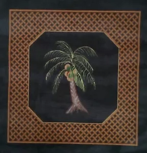 Needlepoint HP handpainted canvas COCONUT TREE Lattice pillow 13 mesh 14"x14" - Picture 1 of 4