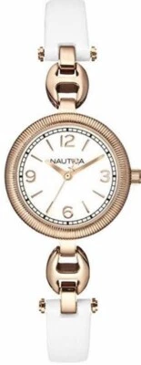 Reloj para mujer NAUTICA NLC 101 esfera blanca correa de cuero NAD14508M necesita batería Foto 1 de 2