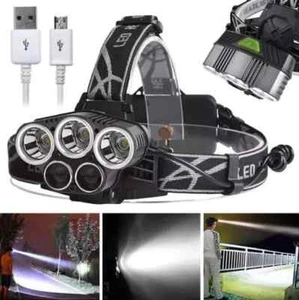80000 LM 5 x T 6 LED Headlight Headlamp USB Rechargeable 18650 Head Torch - Picture 1 of 5