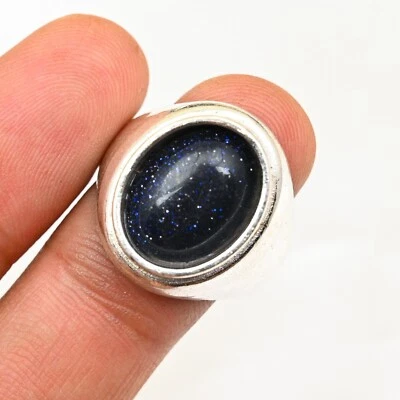 Anillo de piedra dorada azul para hombre sólido 925 anillo llamativo todas las tallas M790 Foto 1 de 4