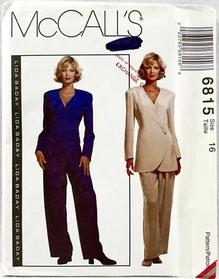 Chaqueta forrada McCalls 1993 patrón de costura 6815 para mujer 2 longitudes y pantalones 16 15853 Foto 1 de 4
