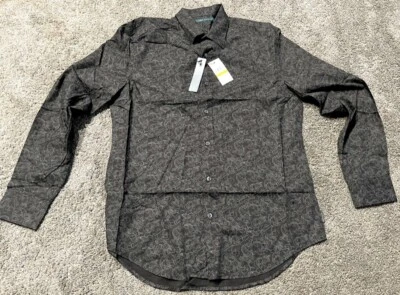 Camisa social masculina casual Perry Ellis Perry Ellis preta com designs (média) - Imagem 1 de 4
