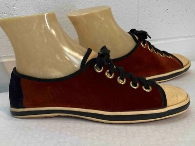 NOS Sz 6 Shoes Vtg 70s Keds Faux Suede Grasshoppers Sneakers Rust Black Cream - Image 1 of 4