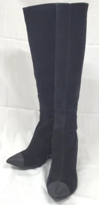Chanel CC Logo Cadena Negro Gamuza Hasta la Rodilla Botas de Cuña Talla 37.5 EE. UU. 7.5 con Caja Foto 1 de 4