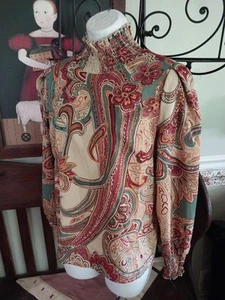 UNBRANDED BLOUSE PAISLEY FLORAL HIGH NECK SHIRT WOMEN'S SIZE M LONG SLEEVE - Picture 1 of 5