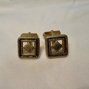 Vintage Swank goldfarbene quadratische Manschettenknöpfe schwarz Emaille Diamant Mitte Retro - Bild 1 von 3