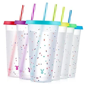 Confetti Color Changing Cups with Lids and Straws for Iced Coffee, Party, - Picture 1 of 7