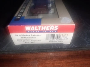 Walthers HO - CB&Q (estilo) 30' 4 ventanas caboose (rojo) #932-7562 nuevo en caja - Imagen 1 de 2