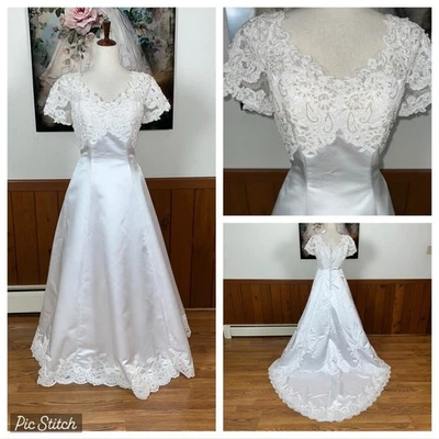 Hermoso vestido de novia vintage de los 90 Alfred Angelo satinado línea A! Foto 1 de 4