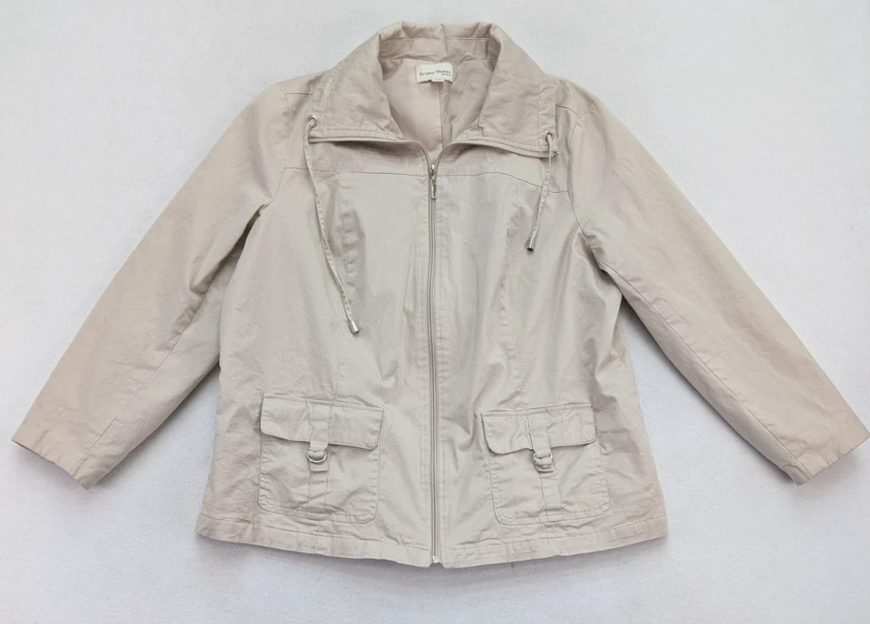 Chaqueta para mujer Studio Works talla 1X beige caqui ligera cremallera completa Foto 1 de 4