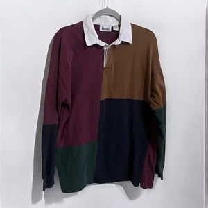 Polo Grande De Colección Años 90 Borgoña Marrón Verde Bloque de Color Rugby Preppy Manga Larga - Imagen 1 de 2