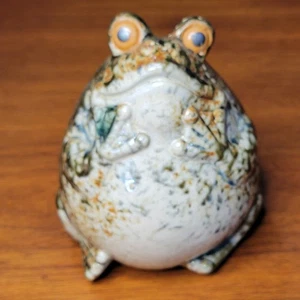 Vintage Pier 1 Ceramic Frog Figurine Fat Belly Bullfrog Speckled Glazed Toad 5" - Picture 1 of 8