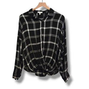 Maurices Bluse Damen Large schwarz/weiß kariert Knopfleiste Langarm Drehsaum - Bild 1 von 7