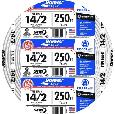 250 ft 14/2 Solid Romex SIMpull CU NM-B W/G Wire Copper - Brand New - - Image 1 of 4