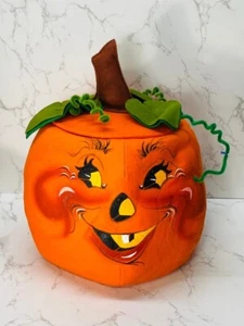Porta caramelle zucca grande Halloween 14" AnnaLee Mobilitee 1993 vintage - Foto 1 di 8