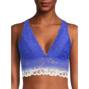 No Boundaries Juniors Longline Lace Bra, Peri Pop/Artic White, XXL - Picture 1 of 4