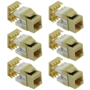 6x CAT6 RJ45 Ethernet LAN Network Keystone Jack 180 Degree 110 Punch Down Ivory - Afbeelding 1 van 3