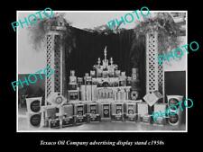 OLD POSTCARD SIZE PHOTO OF TEXACO OIL COMPANY ADVERTISING DISPLAY STAND c1950s