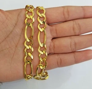 Real Figaro Link Chain 14k solid yellow gold 24inch Necklace Men Women 10mm 14kt - Picture 1 of 6