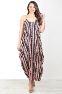 Womens Plus Size Black and Pink Stripe Maxi Dress 3X Spaghetti Strap - Picture 1 of 2