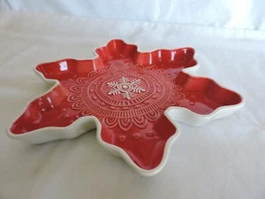 Hallmark Snowflake Shape Candy/Cookie Tray/Dish Red and White - Picture 1 of 8