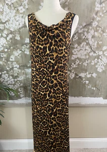 NATORI Animal Leopard Print Long Sleeveless Cowl Neck Long Nightgown M NICE - Picture 1 of 11