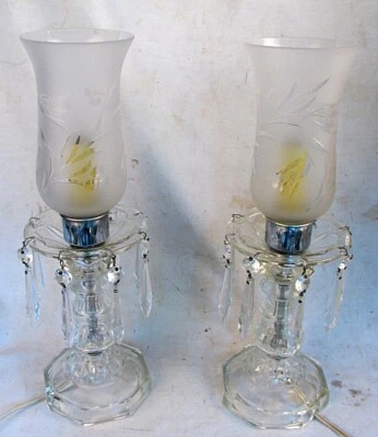 ANTIQUE HURRICAN LAMPS LUSTERS ELECTRIC CUT FROSTED SHADES c.1940 - Image 1 of 4