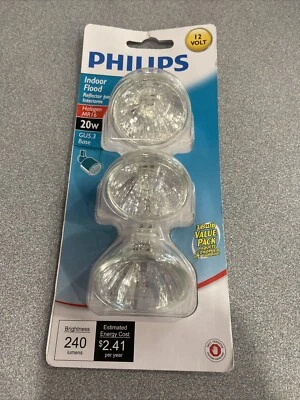 3 Philips 20W MR16 GU5.3 Base Indoor Flood Bulbs - Image 1 of 2