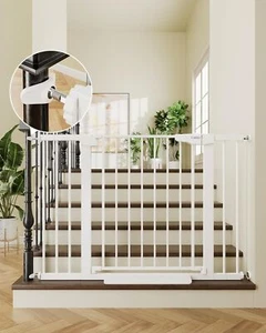 Baby Safety Gate 29.7-46" Stair Door W/ Auto Close Pet Fence Steel Frame Hallway - Picture 1 of 7