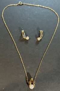 17” 14K Gold Filled CZ Solitaire Necklace and Earrings - See Description
