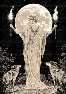 Hecate Art Print Greek Moon Goddess Wolves Torches Myth Vintage Crossroads x58 - Picture 1 of 1