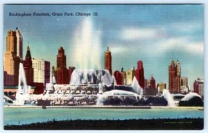 POSTAL DE LINO BUCKINGHAM FOUNTAIN GRANT PARK CHICAGO ILLINOIS IL AÑOS 40-50 - Imagen 1 de 2
