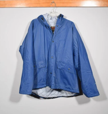 Vintage Stearns Blue Polyvinyl Chloride Hooded Snap Rain Jacket Sz XL - Image 1 of 3