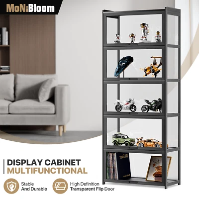 Vitrina de acrílico de 5 niveles 67,5" vitrina figura estantería negra y puerta abatible Foto 1 de 4