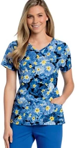Landau Women's Scrub Top Size XS Floral Print V Neck Mock Spring New 4145 Poppy - Picture 1 of 5