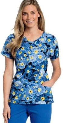 Landau Women's Scrub Top Size XS Floral Print  V Neck Mock Spring New 4145 Poppy - Image 1 of 4