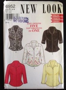 Pattern New Look 6952, misses’ blouses, buttoned, sleeve var., 8-18 - Picture 1 of 2
