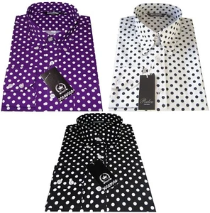 Camisa Relco para hombre con lunares púrpura negra blanca manga larga cuello abotonado - Imagen 1 de 12