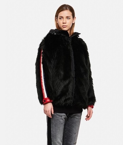Nuova giacca da donna Moncler Grenoble nera in pelliccia sintetica & Shearling taglia media